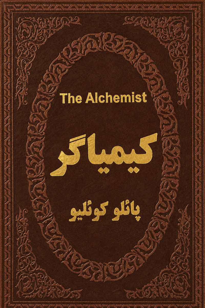 جلد کتاب دو زبانه کیمیاگر چرم جیبی اثر پائولو کوئیلو با ترجمه دکتر بهرام جعفری از نشر پارمیس