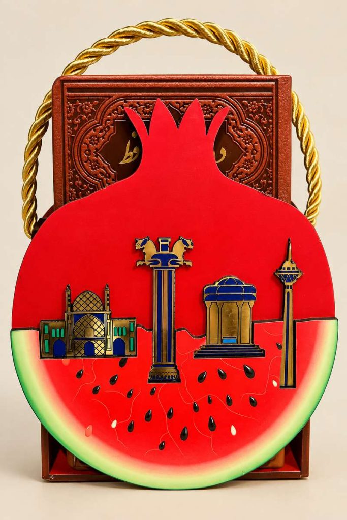 کتاب «دیوان حافظ» اثر خواجه شمس‌الدین محمد حافظ شیرازی در نسخه نفیس و هدیه‌ای با طراحی ویژه انار و حال‌وهوای شب یلدا